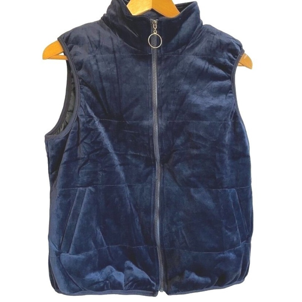 Simply‎ Vera Vera Wang Women's M Quilted Navy Velvet Vest Zip-Up pockets Coat